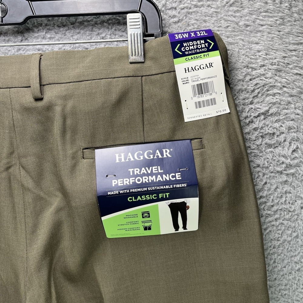 Haggar Travel Performance Dress Pants Mens 36x32 Brown Classic Fit Stretch NWT